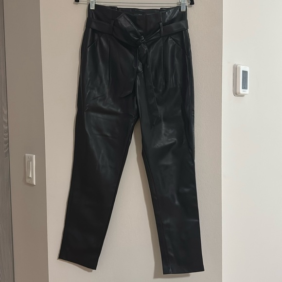 Pants and top. Women's Black Faux Vegan Leather Tie Waist Pants Size Small - Picture 3 of 8